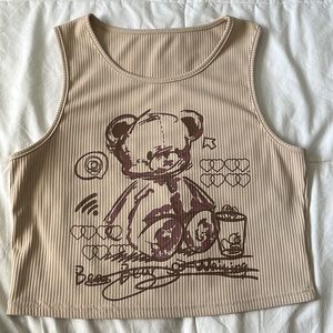 ROMWE Cartoon Bear Print Ribbed Tank Top